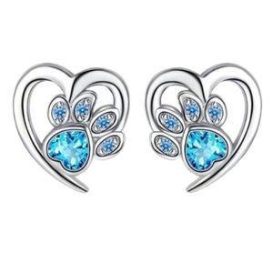 925 Paw Print Blue Gem Earrings - Perfect‎ Dog Mom Earrings Gift Ready